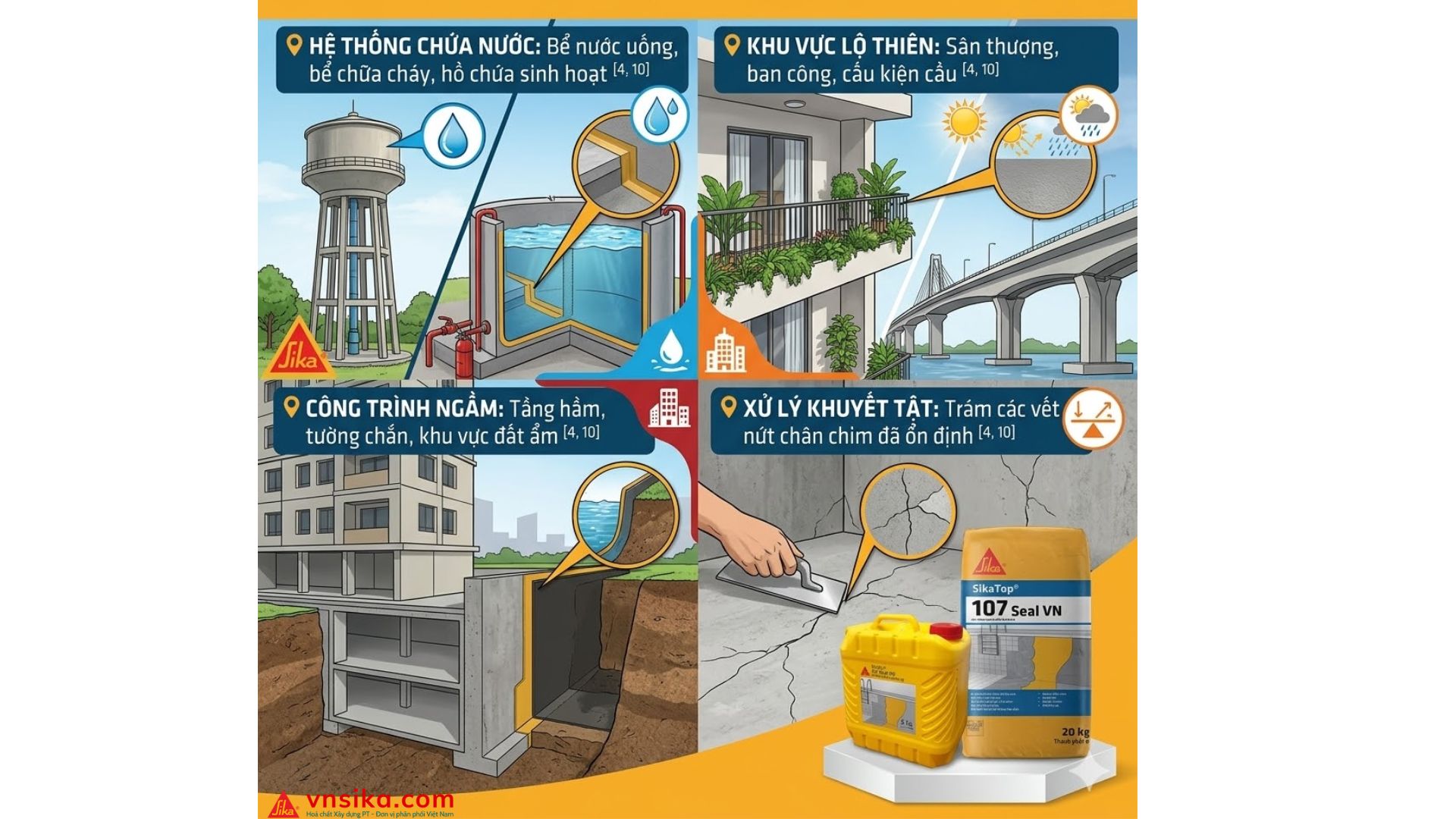 SikaTop 107 Seal VN  Vữa Chống Thấm 2 Thành Phần Gốc Xi Măng Polyme