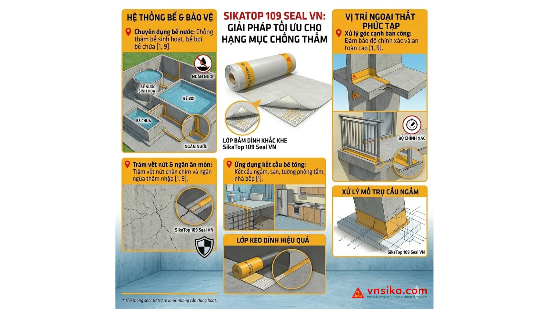 SikaTop 109 Seal VN | Vữa Chống Thấm Đàn Hồi 2 Thành Phần Cao Cấp 6 SikaTop 109 Seal VN Vữa Chống Thấm Đàn Hồi 2 Thành Phần Cao Cấp