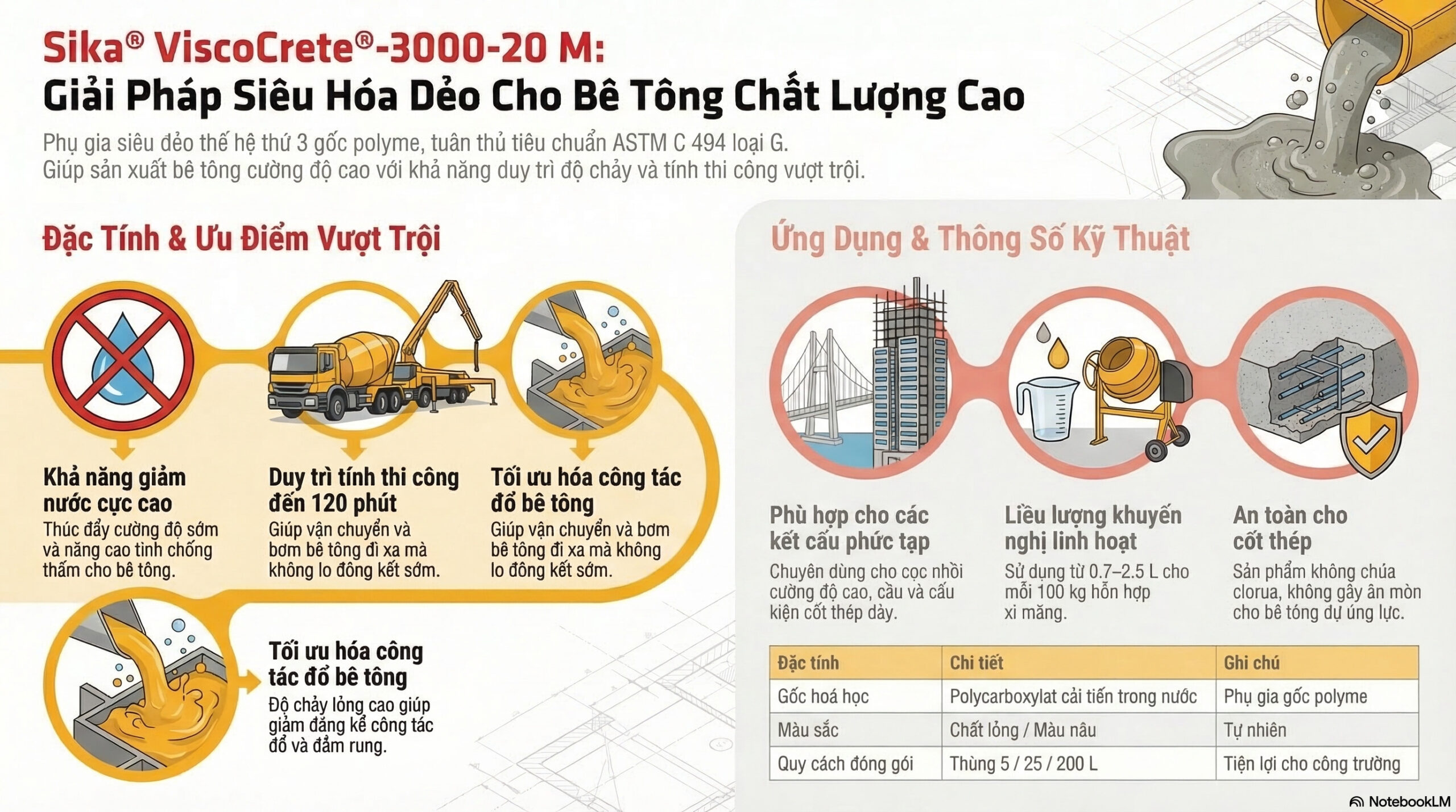 Sika ViscoCrete-3000-20 M | Phụ Gia Siêu Hóa Dẻo Bê Tông Mác Cao