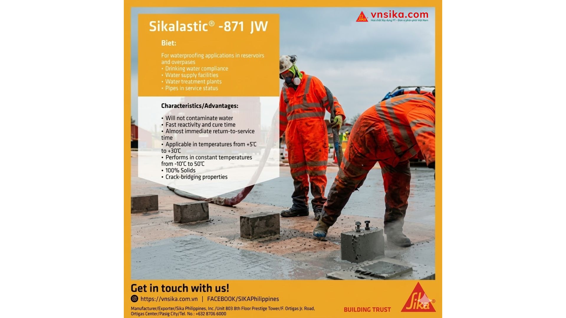 Sikalastic 871 JW | Màng Chống Thấm Polyurea Phun Nóng Bể Nước Uống 1 Sikalastic 871 JW Màng Chống Thấm Polyurea Cho Bể Nước Uống