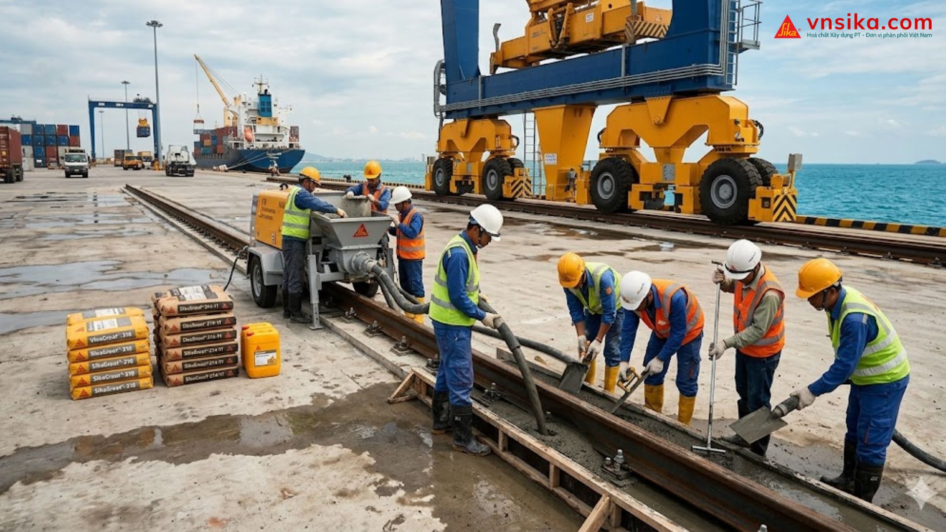 SikaGrout 280 HS Vữa Rót Gia Cường Sợi Thép Kháng Rung Cực Tốt