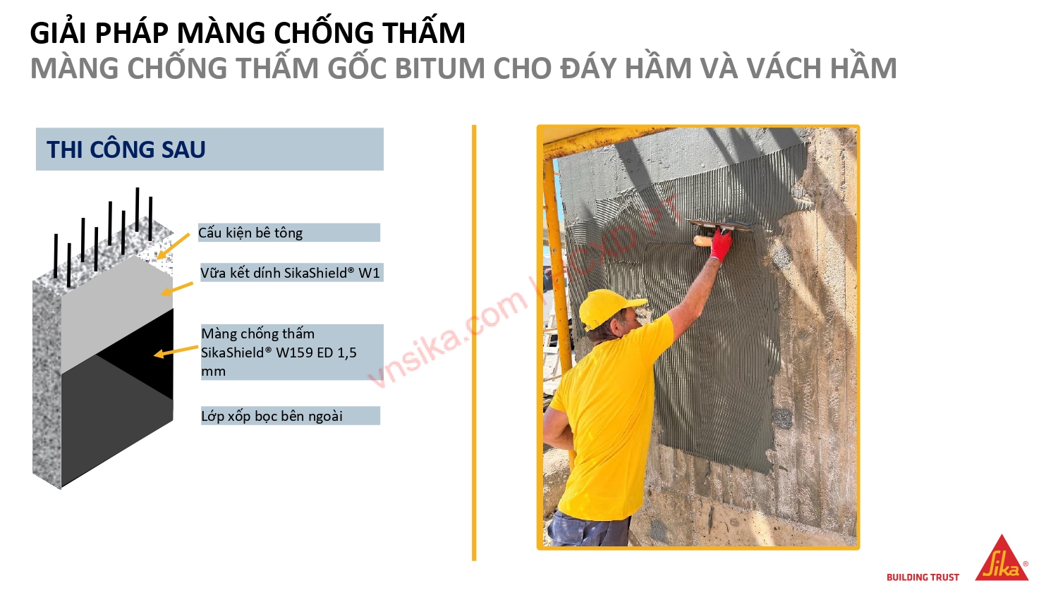 SIKA – GIẢI PHÁP TOÀN DIỆN TRONG XÂY DỰNG NHÀ CAO TẦNG 9 05 GIAI PHAP MANG CHONG THAM MANG CHONG THAM GOC BITUM CHO DAY HAM VA VACH HAM 2