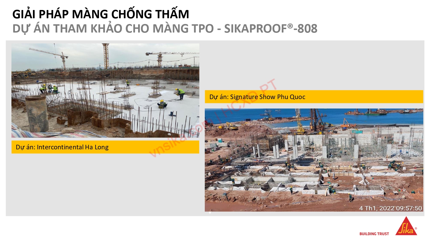 Dự án: Intercotinental Hạ Long, Signature Phú Quốc, Sân bay quốc tế Long Thành, Sân bay quốc tế Phú Quốc áp dụng màn SikaProof 808 TPO để chống thấm hệ kết kấu ngầm nhà ga sân bay, hào vận chuyển hàng hoá. Dự án: Intercotinental Hạ Long, Signature Phú Quốc, Sân bay quốc tế Long Thành, Sân bay quốc tế Phú Quốc áp dụng màn SikaProof 808 TPO để chống thấm hệ kết kấu ngầm nhà ga sân bay, hào vận chuyển hàng hoá.