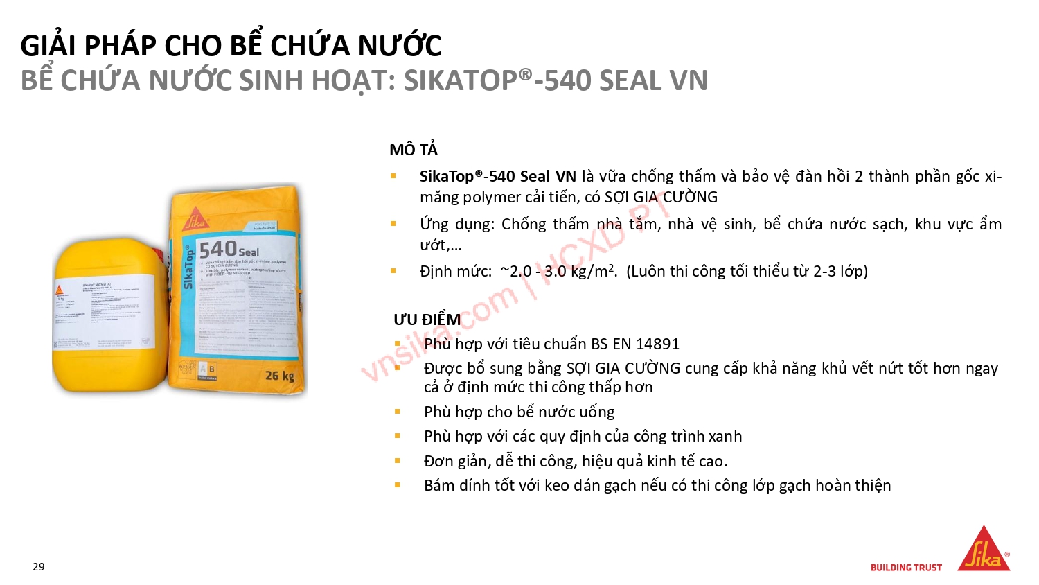 SIKA – GIẢI PHÁP TOÀN DIỆN TRONG XÂY DỰNG NHÀ CAO TẦNG 20 22 GIAI PHAP CHO BE CHUA NUOC BE CHUA NUOC SINH HOAT SIKATOP® 540 SEAL VN