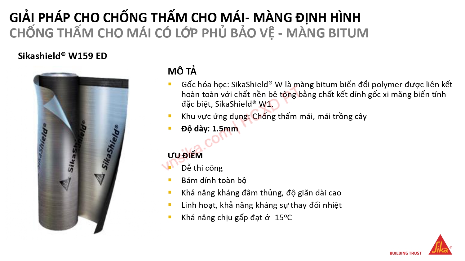 SIKA – GIẢI PHÁP TOÀN DIỆN TRONG XÂY DỰNG NHÀ CAO TẦNG 36 48 GIAI PHAP CHO CHONG THAM CHO MAI MANG DINH HINH CHONG THAM CHO MAI CO LOP PHU BAO VE MANG BITUM