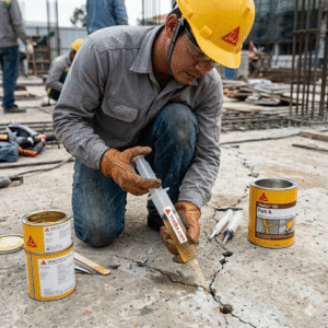 bơm vào các lỗ hổng và các vết nứt trên bê tông