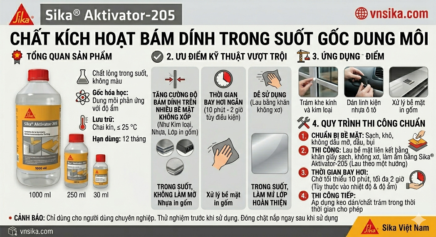 Sika Aktivator 205  Chất Kích Hoạt Bám Dính Bề Mặt Không Xốp