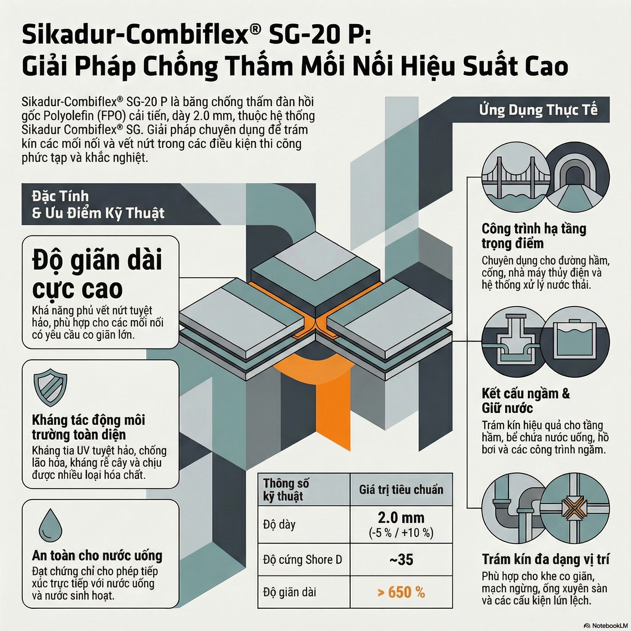 Sikadur Combiflex SG 20 P | Băng Chống Thấm Mối Nối Hiệu Suất Cao