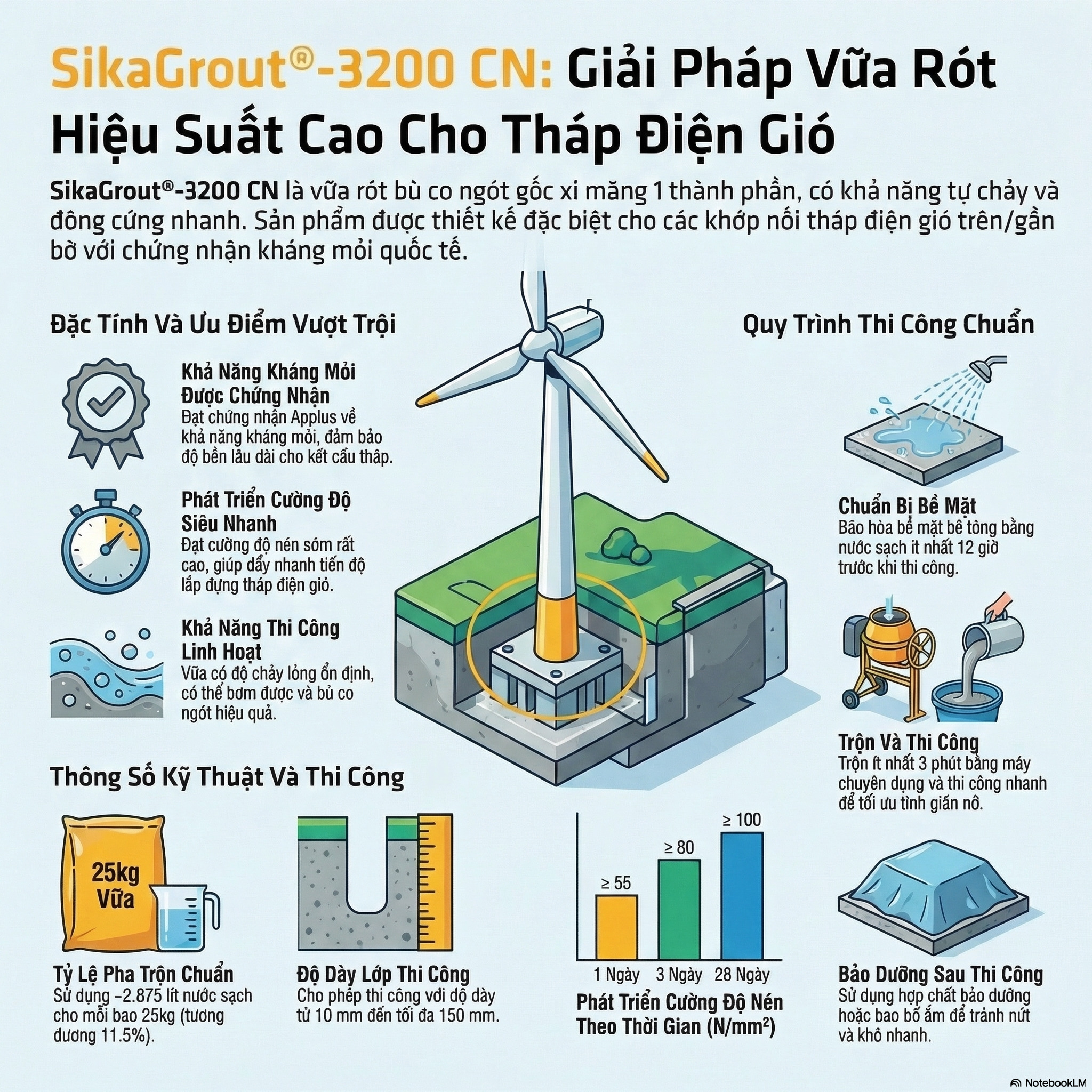 SikaGrout 3200 CN | Vữa Rót Chuyên Dụng Cho Tháp Điện Gió