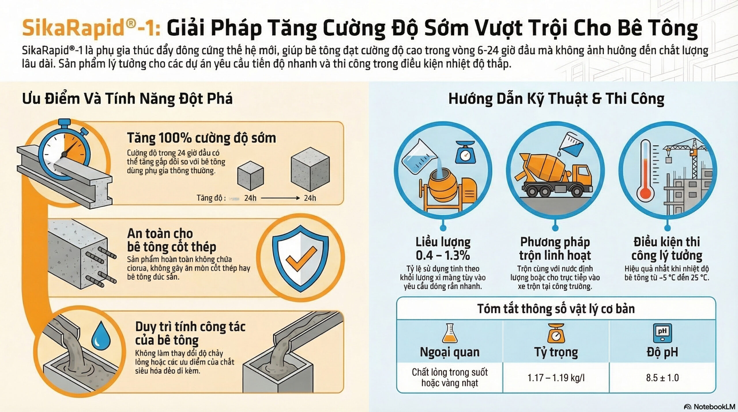 SikaRapid 1 | Phụ Gia Đóng Rắn Nhanh & Tăng Cường Độ Sớm Bê Tông