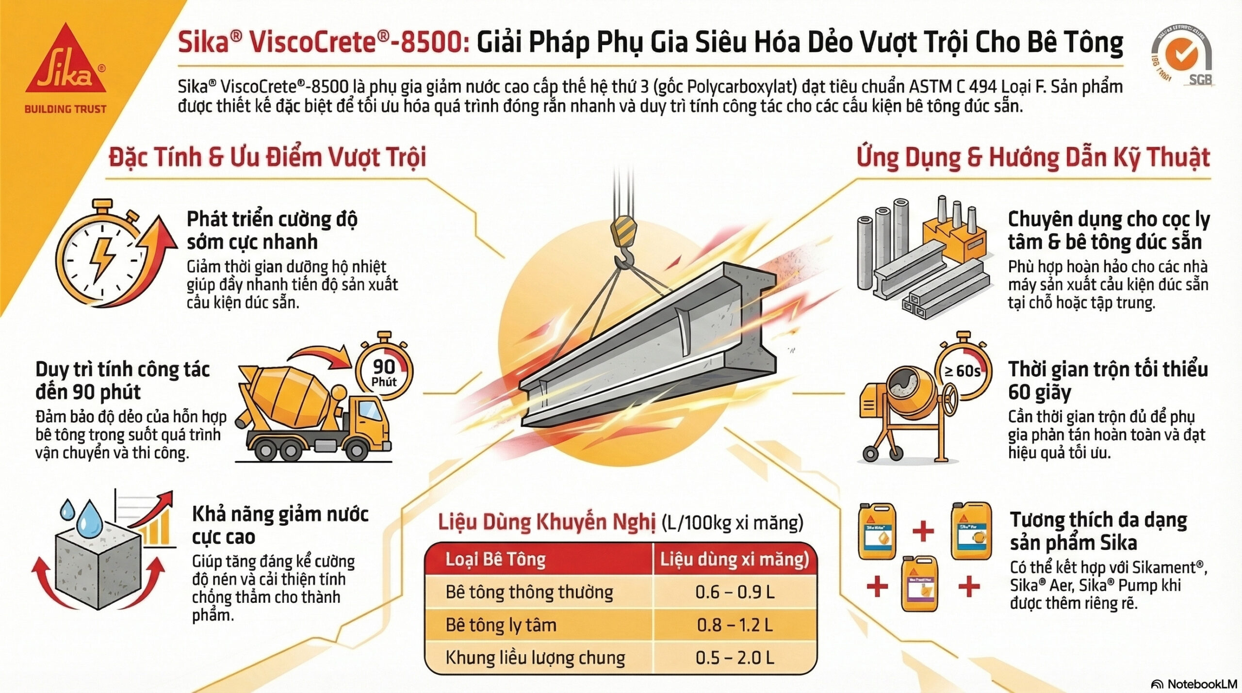 Sika ViscoCrete-8500 | Phụ Gia Siêu Hóa Dẻo & Đóng Rắn Nhanh Cao Cấp