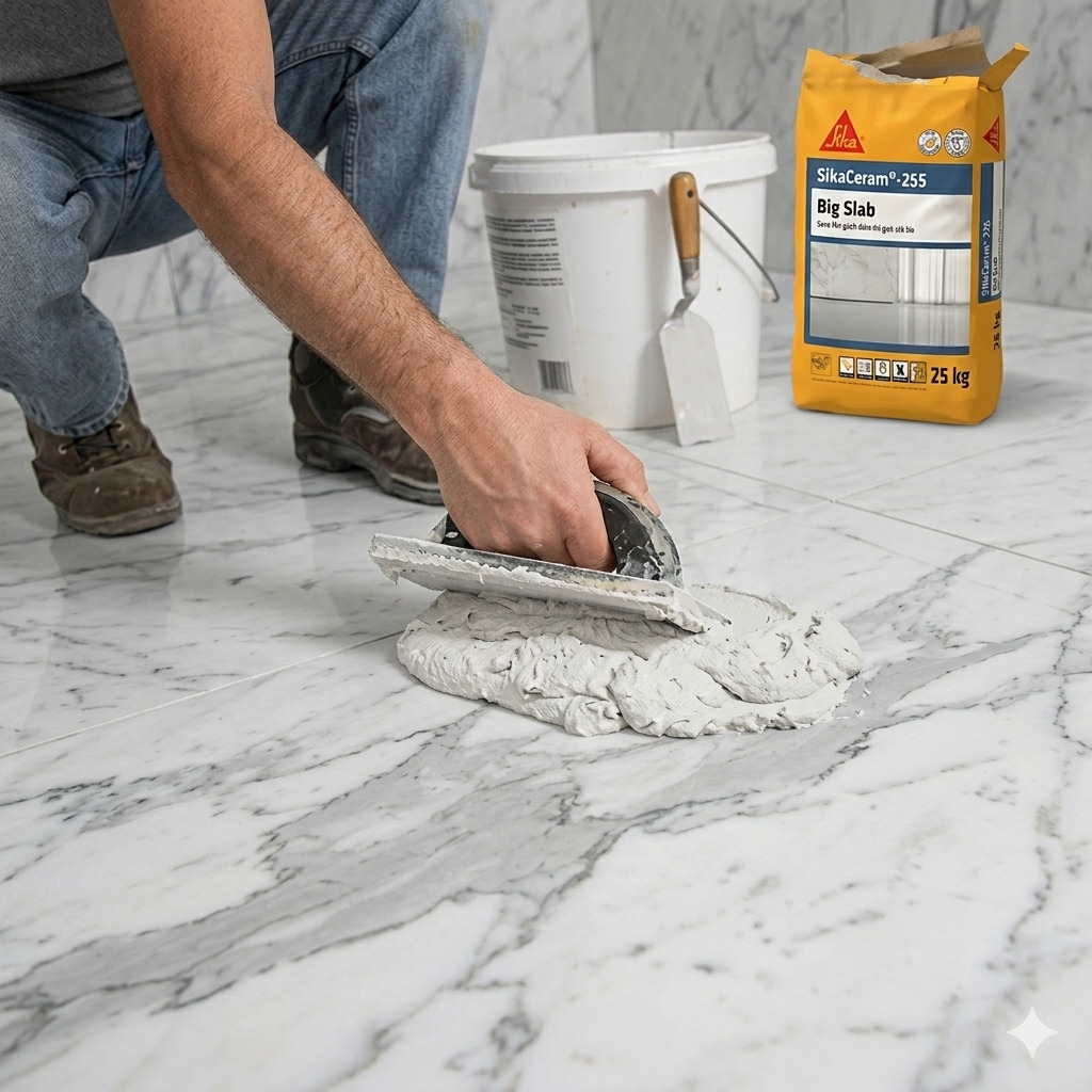 SikaCeram®-255 Big Slab| GỐC XI MĂNG, CÓ KHẢ NĂNG BIẾN DẠNG, ĐẠT CHUẨN C2TES1 2 Ứng dụng SikaCeram-255 Big Slab dán gạch granite khổ lớn