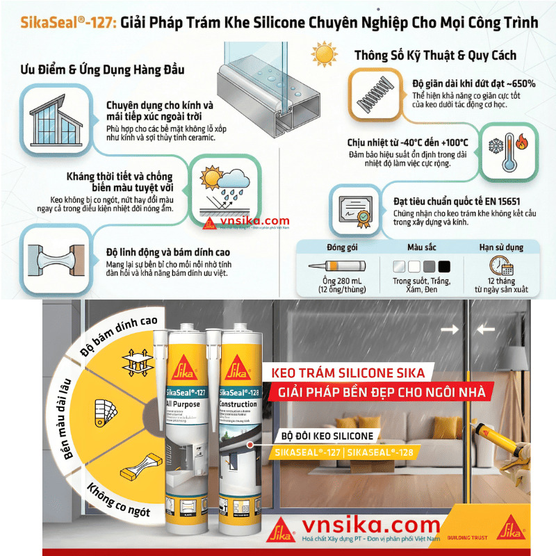 Ứng dụng SikaSeal 127 trám khe kính mặt dựng